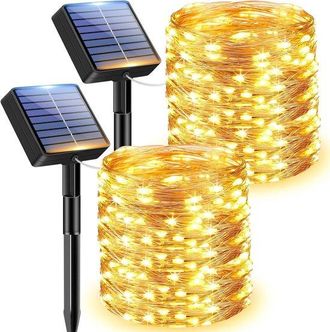 No Brand 2 Piezas, Luces Solares Hadas 12 M 100 Luces Solares 8 Modos Cable Cobre Impermeable Luces Solares Decorativas Fiesta (c&aacute;lida [clase Energ&iacute;a