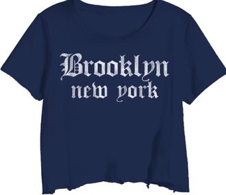 Prince Peter Womens Brooklyn Old English Cropped Tee In Navy