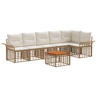 vidaXL Conjunto De Sof&aacute;s De Exterior 7 Pcs Natural Y Crema Poli&eacute;ster Vidaxl