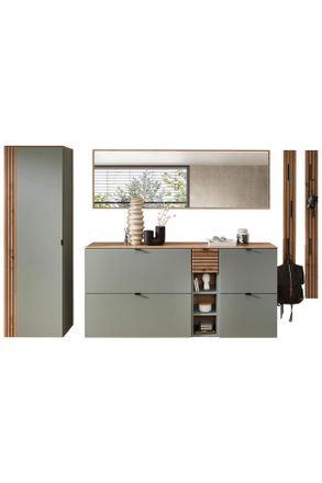 Voleo Garderobe, Salbeigr&uuml;n, Eiche Artisan, Holzwerkstoff, 7-teilig, 261x179x37 cm, Garderobe, Garderoben-Sets & Garderoben-Serien, Garderoben-Sets