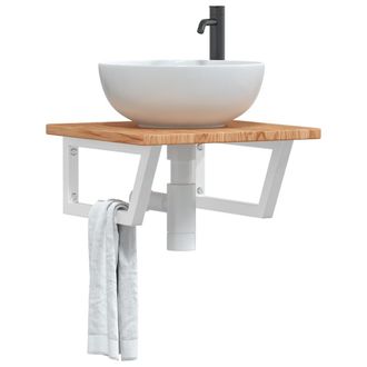 Berkfield Home Basin Shelf Wall Mounted Steel & Solid Wood Oak in Brown