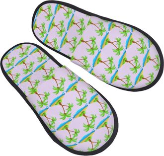 Generic Fleece Slippers 3D Palm Tree Furry Plush Slippers Non-Slip Anti-Slide Slipper For Room Winter Travel L