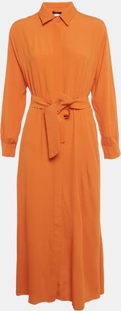 Max Mara Orange Crepe Belted Midi Dress