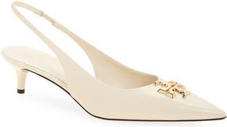 Tory Burch Eleanor Kitten Heel Slingback Pump in Light Cream /Gold at Nordstrom, Size 10.5