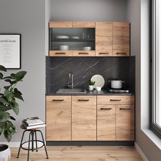 Vicco Cucina Completa R-line, Quercia Dorata/antracite, 140 Cm Senza Piano Di Lavoro
