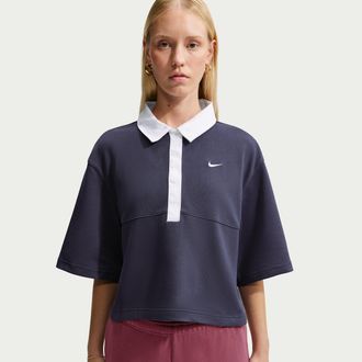 Nike Womens Nike Sportswear Oversized Short-Sleeve Polo in Grey | IF5598-014