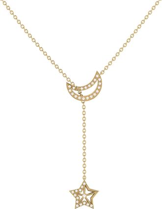 LuvMyJewelry Shooting Star Moon Crescent Sterling Silver Diamond Necklace