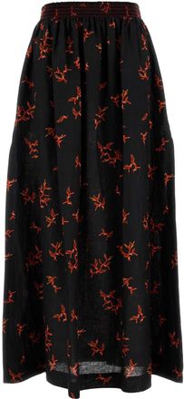 Fendi Womens Printed Linen Skirt - Black - Size Medium