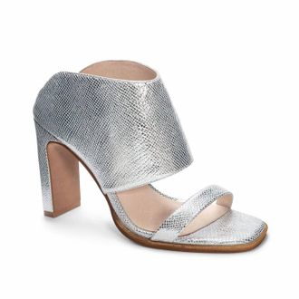 42 Gold Womens Scaly Metallic Slide With Ankle Cuff In Silver