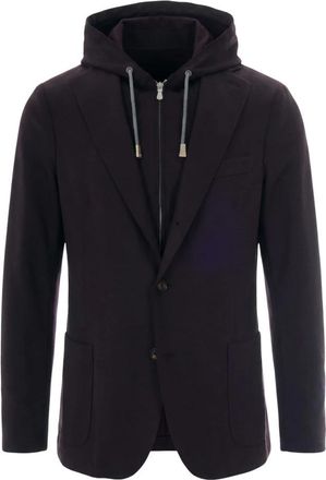 Eleventy Enkelrijige Blazer met Capuchon - Heren - Blazers - Paars - M - Wol - Jassen