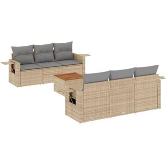 vidaXL Vidaxl - Set Sof&aacute;s De Jard&iacute;n 7 Piezas Y Cojines Rat&aacute;n Sint&eacute;tico Beige