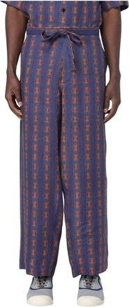 Valentino Broeken, Heren, Veelkleurig, L, Blauwe Wide-Leg Broek