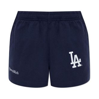 Sporty & Rich Korte Broeken, Dames, Blauw, S, Katoen, Signature Logo Short