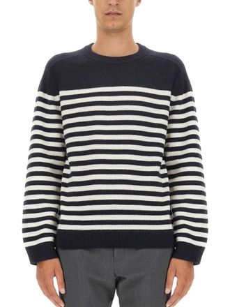 Theory Relaxed Fit Striped Wool-Cashmere Crew Neck Sweater
