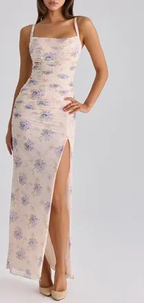 House of CB Lini Corset Mesh Gown in Ivory Sweet Peony at Nordstrom, Size X-Large