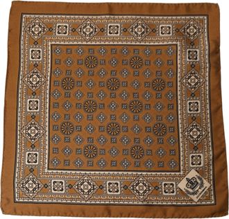 Dolce & Gabbana Geometric Silk Foulard Pocket Square - Brown