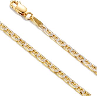 MAX + STONE Real 14K Yellow Gold Two Tone Mariner Link Chain for Women Men in 18 or 20 Inch