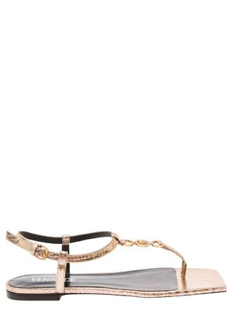 Versace Medusa 95 Gold-Colored Low Sandals With Logo Detail In Snake-Printed Leather Woman