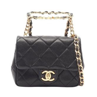 Chanel Pre-owned Mini Matelasse Top Handle Lambskin 2way Shoulder Bag - Dames - Pre-owned - Zwart - Maat: ONE Size Leer