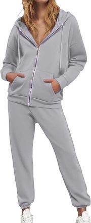 Generic Womens Full Set UK Zip Up Hoodie 2 Piece Outfits Long Sleeve Sweatshirts Cuffed Jogging Trousers Bottoms Sets Autumn Winter Lounge Wear Sports Gym Act