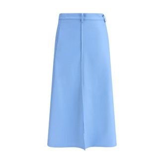 Crida Milano Light Blue Wool Midi Womens Skirt