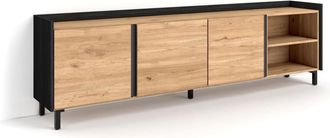 Skraut Home Mueble tv efecto madera roble y negro 207x35x61cm con patas