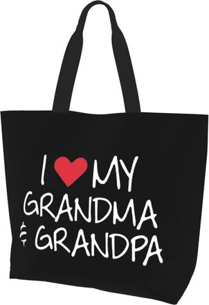 AOOEDM I Love My Grandpa And Grandma Ladies Canvas Tote Reusable Shopping Bag