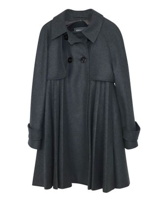 Sportmax Double Breasted Pleated Coat Dress in Grey Virgin Wool