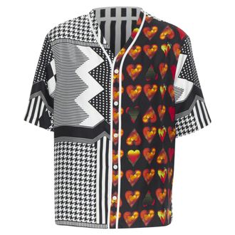 Versace 2019 100% silk Double Love Heart geometric baseball shirt EU40 L