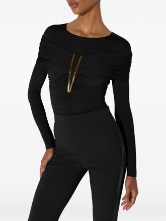 Elisabetta Franchi Ruched Cr&ecirc;pe Bodysuit - Black