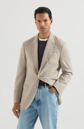 Brunello Cucinelli Cashmere Panama deconstructed blazer with patch pockets and metal buttons in Sand at Nordstrom, Size 60