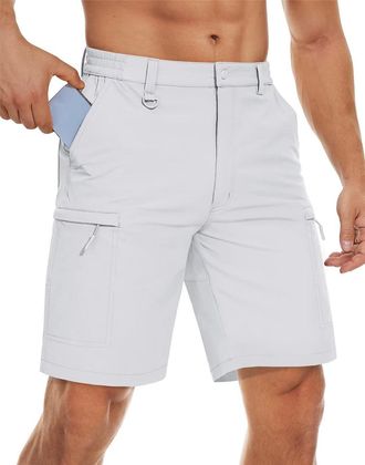 Generic Mens Tactical Cargo Shorts Solid Color Breathable Quick Dry Summer Sports Shorts Outdoor Hiking Work Shorts White