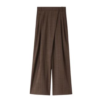 Ganni Broeken, Dames, Bruin, XS, Wol, Licht Wol Melange Streep Wrap Broek