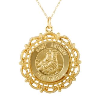 Pompeii3 14k Yellow Gold St. Anthony Medal Pendant 1 Tall 3.5 Grams