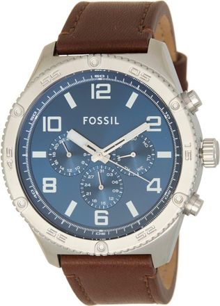 Fossil Brox Multifunction Leather Strap Watch, 50mm in Silver at Nordstrom Rack