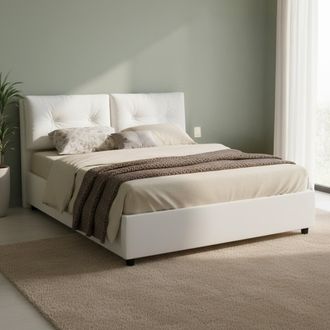 Talamo Italia Dmora - Cama Matrimonial Dmerol, Cama Contenedor Con Tapizado En Ecopiel, 100% Made In Italy, Apertura Frontal, Adecuado Para Colch&oacute;n Cm 160x200, Blan