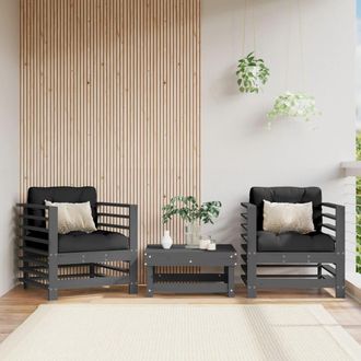 vidaXL Vidaxl - Sillones De Jard&iacute;n Con Cojines 2 Uds Madera Maciza De Pino Gris