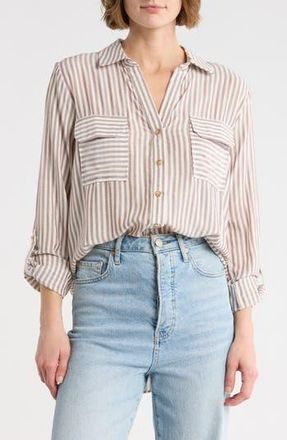 Blu Pepper Stripe Long Sleeve Button-Up Shirt in Brown at Nordstrom Rack, Size Medium