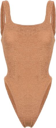 Hunza G crinkled-effect open-back swimsuit - women - Polyamide/Spandex/Elastane - One Size - Neutrals