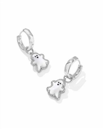 Kendra Scott Womens Ghost Huggie Earrings In Silver White Mother Of Pearl