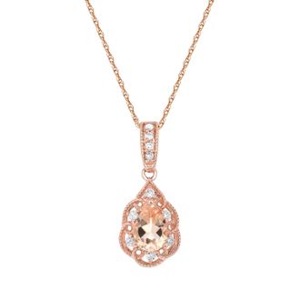 Diamond2Deal 10K Rose Gold Morganite and Diamond Pendant Necklace 18