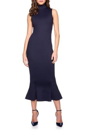Susana Monaco Mock Neck Trumpet Hem Midi Dress in Midnight at Nordstrom Rack, Size X-Large