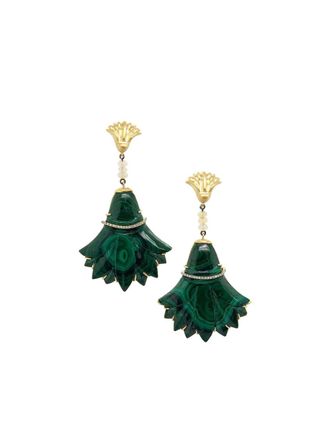 Silvia Furmanovich 18k yellow gold Lotus Flower multi-stone earrings - women - 18kt Yellow Gold/Diamond/Tsavorite/Opal/Malachite - One Size