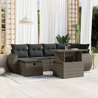 vidaXL Set De Sof&aacute;s De Jard&iacute;n 7 Pzas Con Cojines Rat&aacute;n Sint&eacute;tico Gris Vidaxl