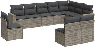 vidaXL Set De Sof&aacute;s De Jard&iacute;n 10 Pzas Con Cojines Rat&aacute;n Sint&eacute;tico Gris Vidaxl