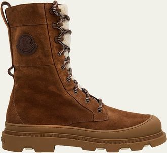 Moncler Vera High Suede and Shearling Lace-Up Boots