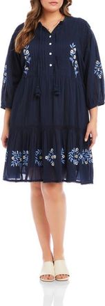 Karen Kane Floral Embroidered Tassel Cotton Dress in Navy at Nordstrom, Size 0 X