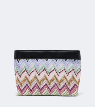 Missoni Zigzag leather-trimmed lam&eacute; pouch