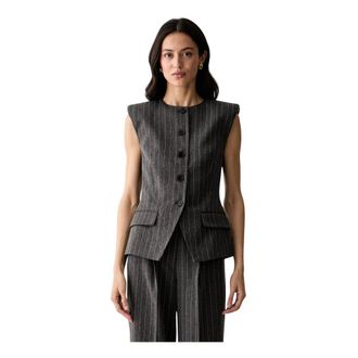 Karl Lagerfeld Jassen, Dames, Grijs, S, Leer, Pinstripe Tailored Vest