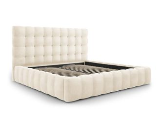 MICADONI Cama con cabecero y ba&uacute;l de terciopelo beige claro